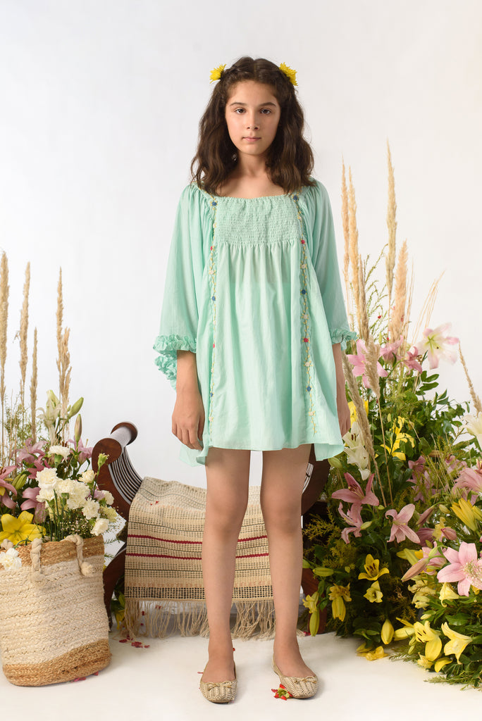 Garland Bow is a Floral Embroidered Organic Cotton Dress For Girls.
