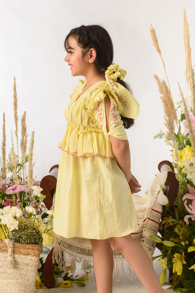 Trailing Buds is a V-Neck Organic-Cotton Embroidered Dress For Girls.