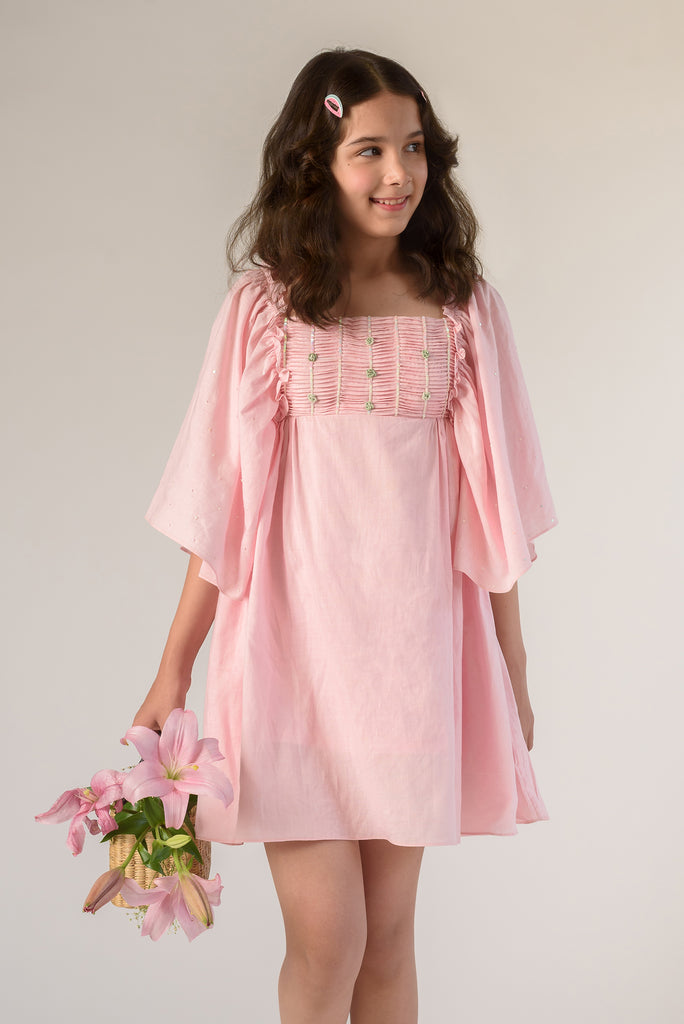 Bursting Meadows is a Hand Embroidered Organic Cotton Dress for Girls.