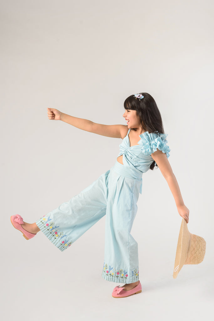 Sward Lush is a Thread Embroidered Organic Cotton Jumpsuit For Girls.