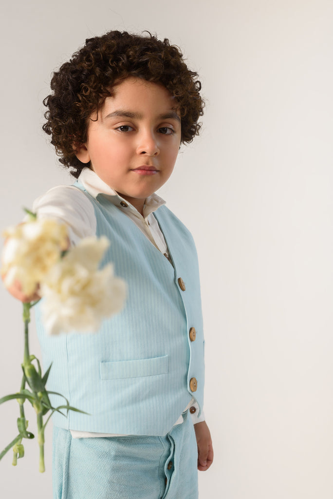 Bluery Snipper is a Light Shade Blue Color Organic Cotton Waistcoat for Boys.