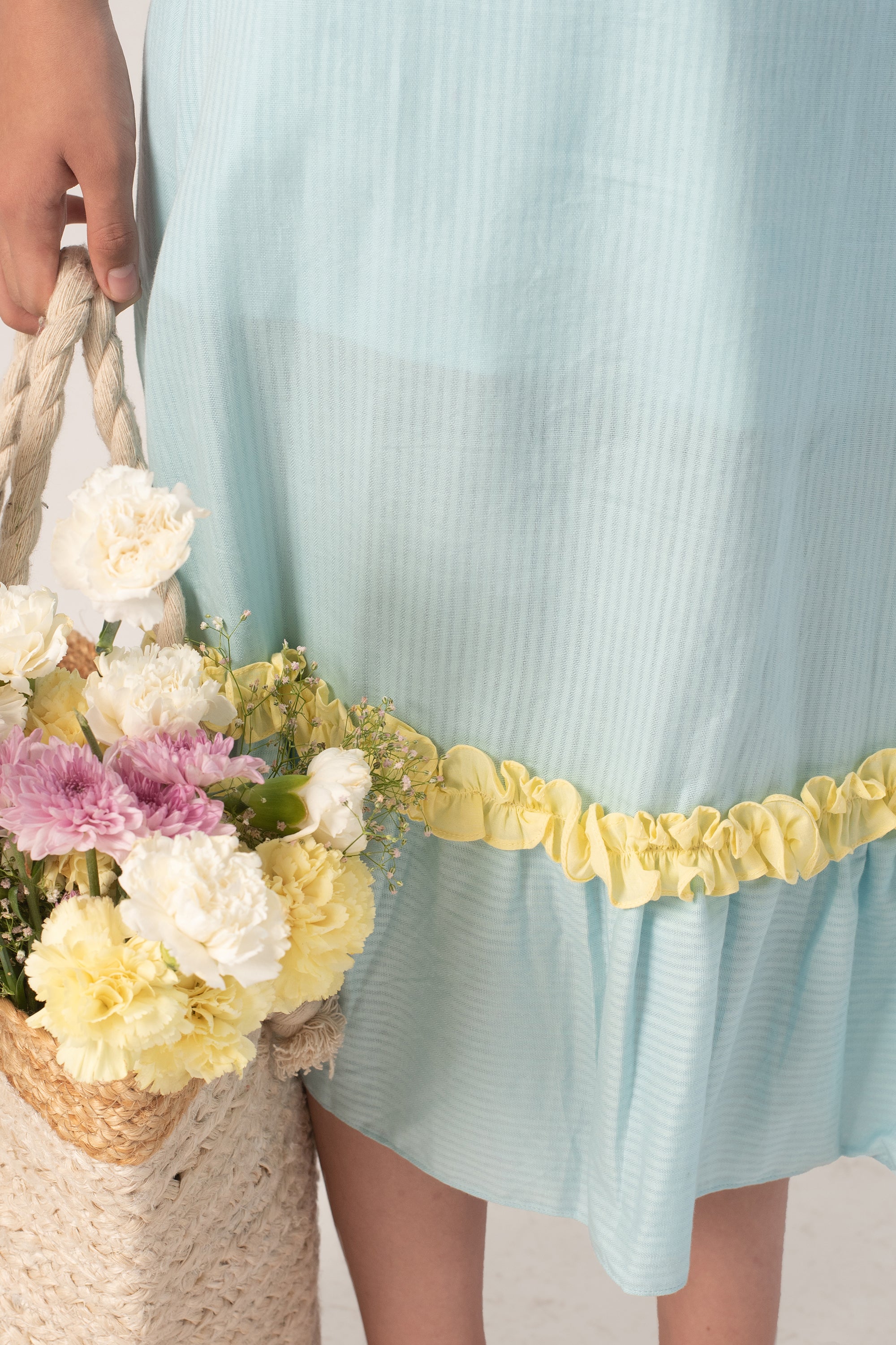 Days of tranquil is a Blue Color Organic Cotton Slip Dress With Embroidered Cape For Girls.
