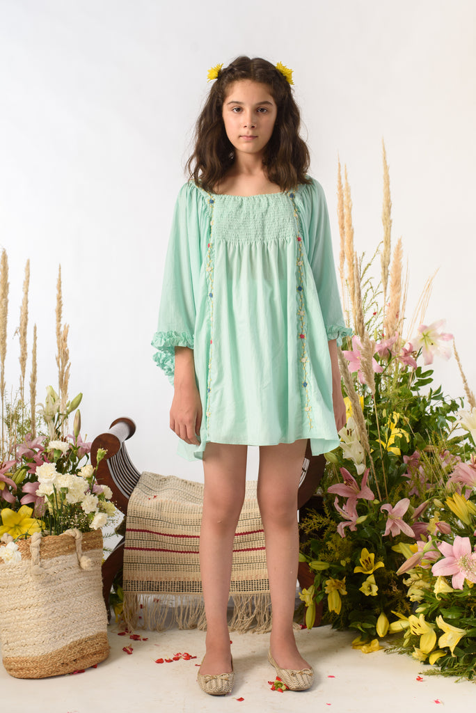 Garland Bow is a Floral Embroidered Organic Cotton Dress For Girls.