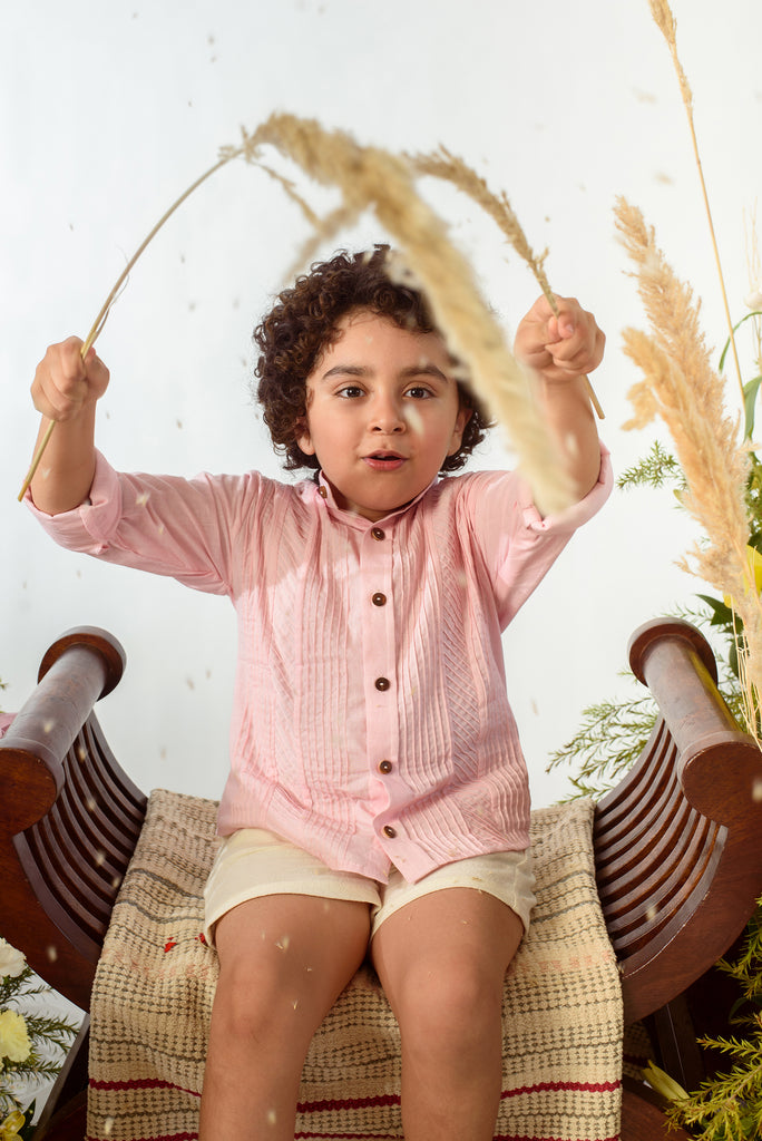 Accordion Sublime is an Informal Pink Colour Organic Cotton Shirt for Boys.