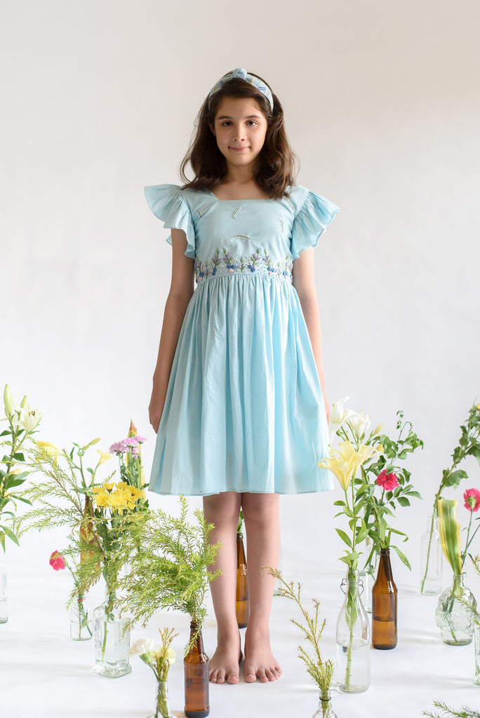 Crystaline Dendrite is an Embroidered Organic Cotton Dress For Girls.