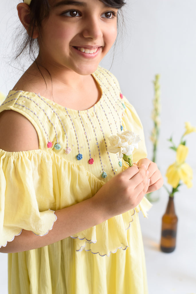 Vistas of Sylvan is a Floral Embroidered Organic Cotton Dress For Girls.