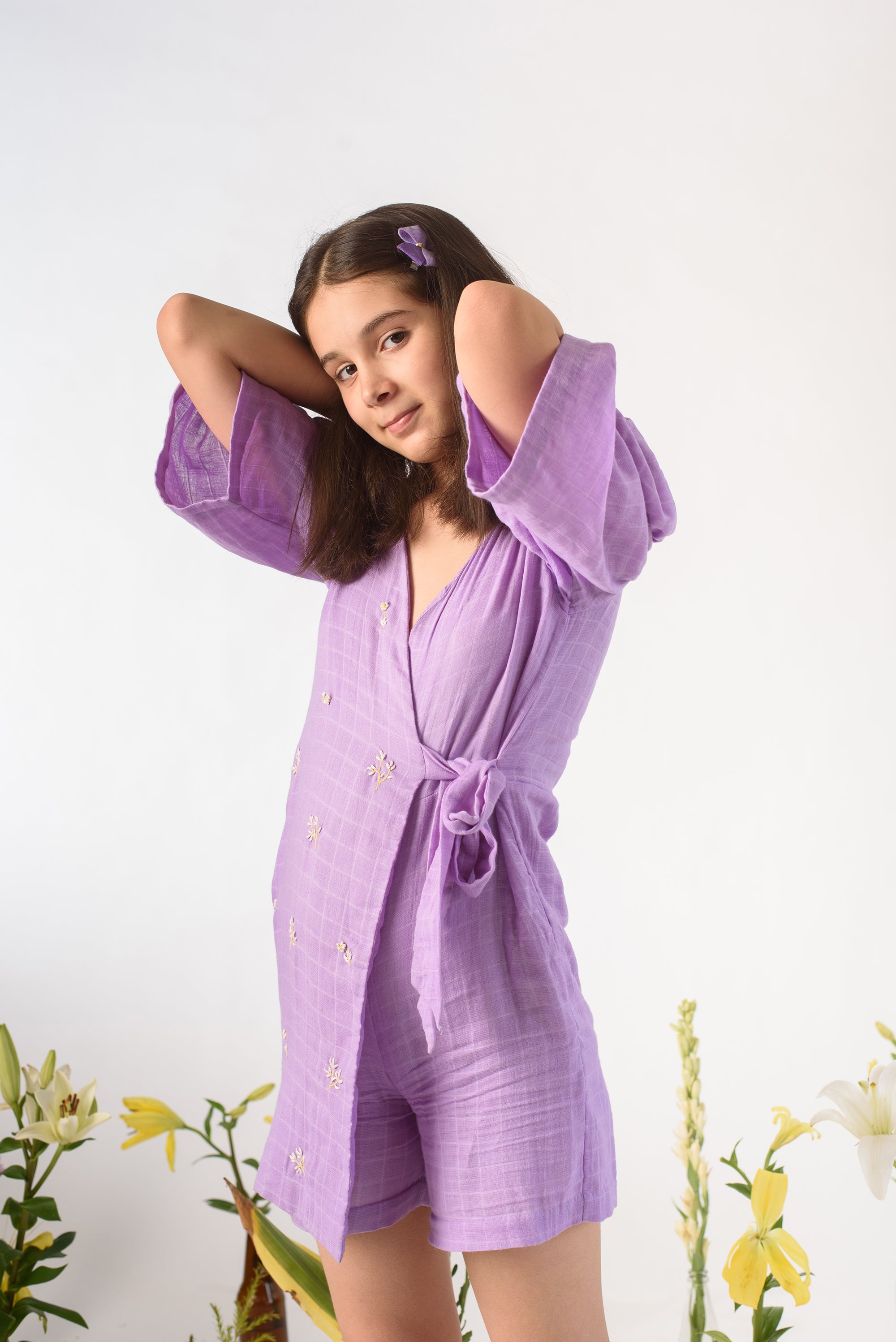 Lilac Jardin is a Check Organic Cotton Jumpsuit For Girls.