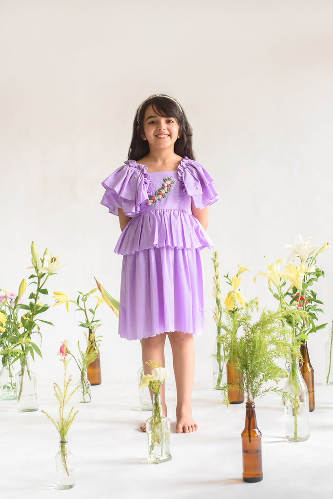 Lavender Lane is an Embroidered Lavender Color Organic Cotton Dress For Girls.