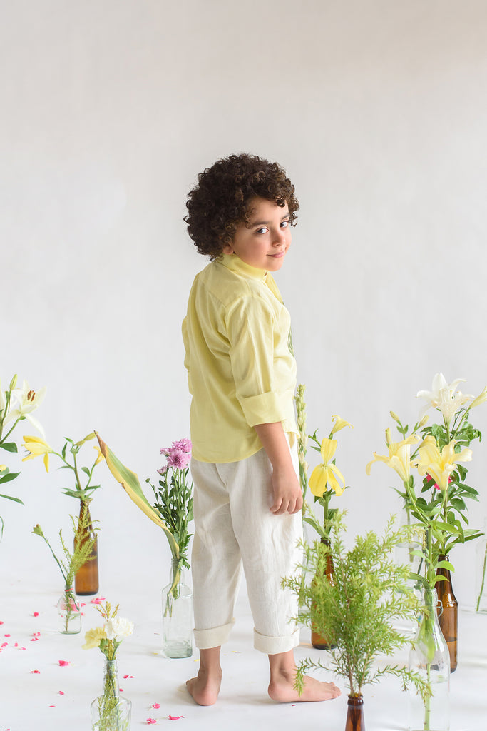 Verdure Belle is a Thread Embroidered Organic Cotton Shirt For Boys.