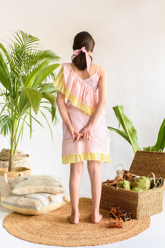 Summer Daisy is a Pink and Yellow Organic Cotton Dress For Girls.
