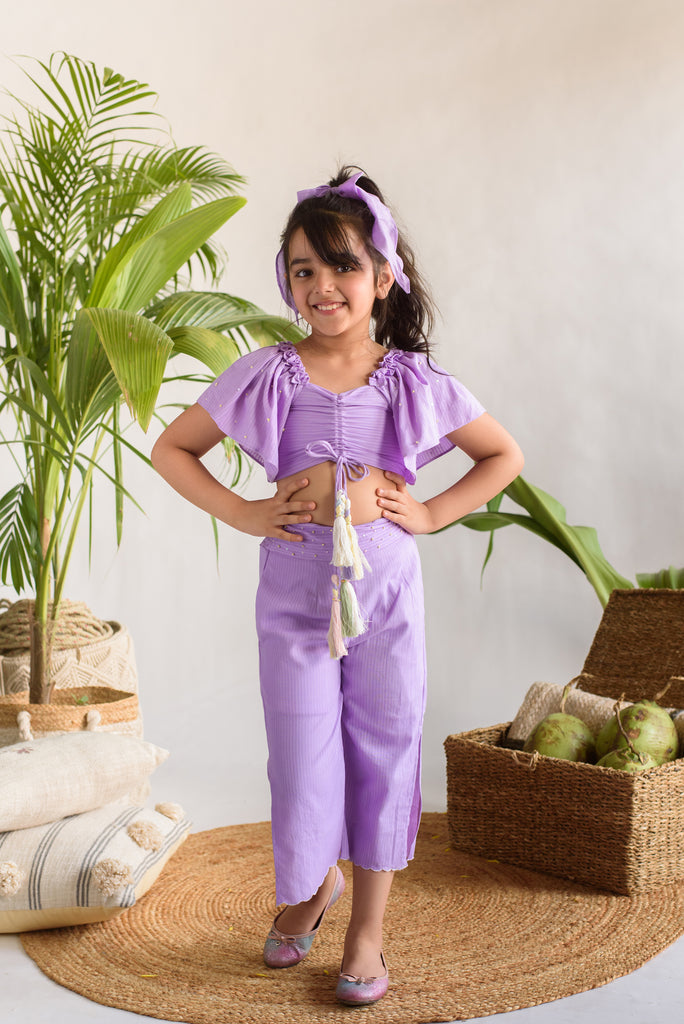 Vitrail Plun is an Organic Cotton Wide Leg Pants With Ruched Crop Top For Girls.