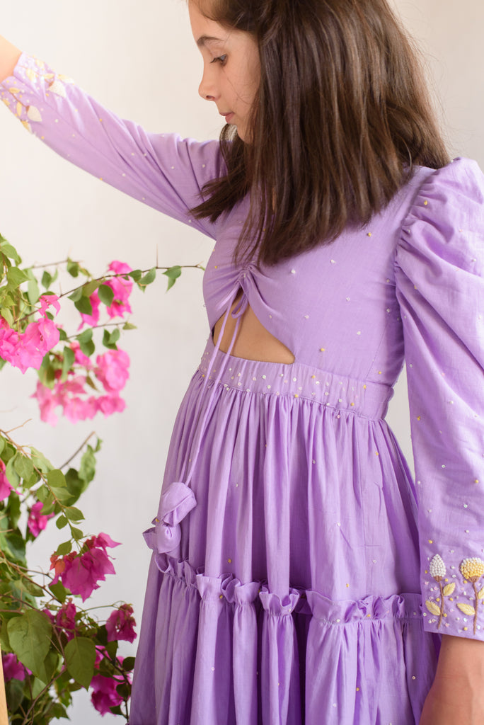 Louvered Sage is an Embroidered Organic-Cotton Tiered Dress For Girls.