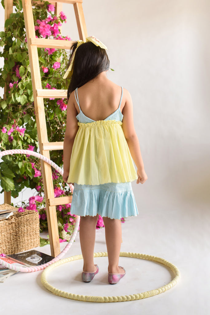 Blooming Pip is a Sky Blue and Yellow Color Organic Cotton Dress for Girls.