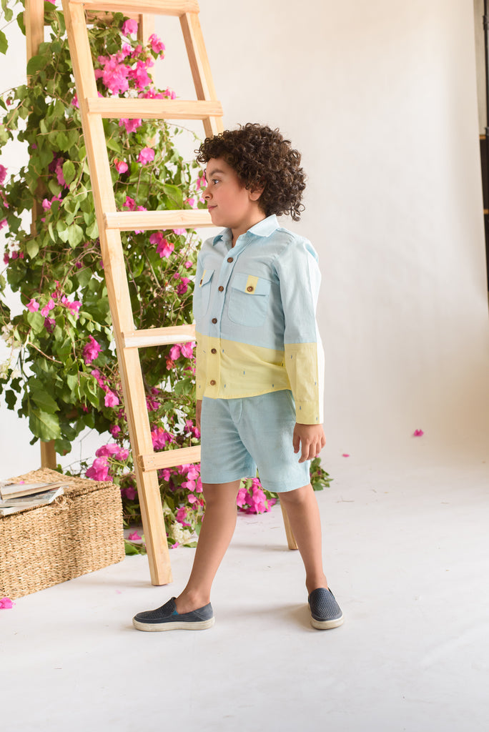 Cerulean Warbler is an Organic Cotton Blue and Yellow Color Shirt For Boys.