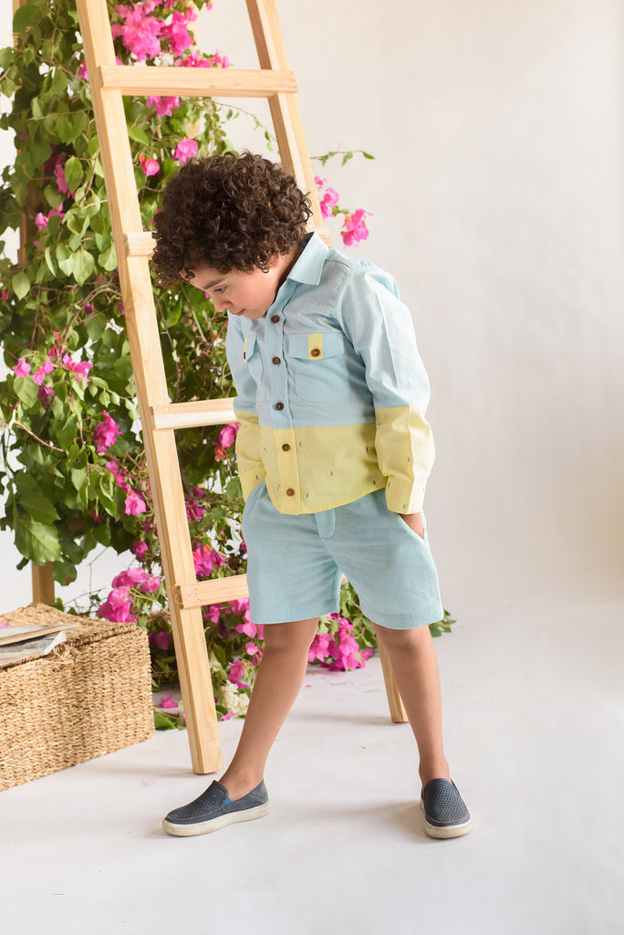 Cerulean Warbler is an Organic Cotton Blue and Yellow Color Shirt For Boys.