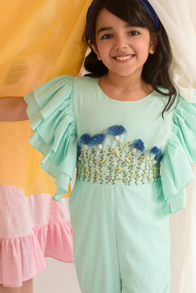 Emerald Bay is a Embroidered Organic Cotton Jumpsuit For Girls.
