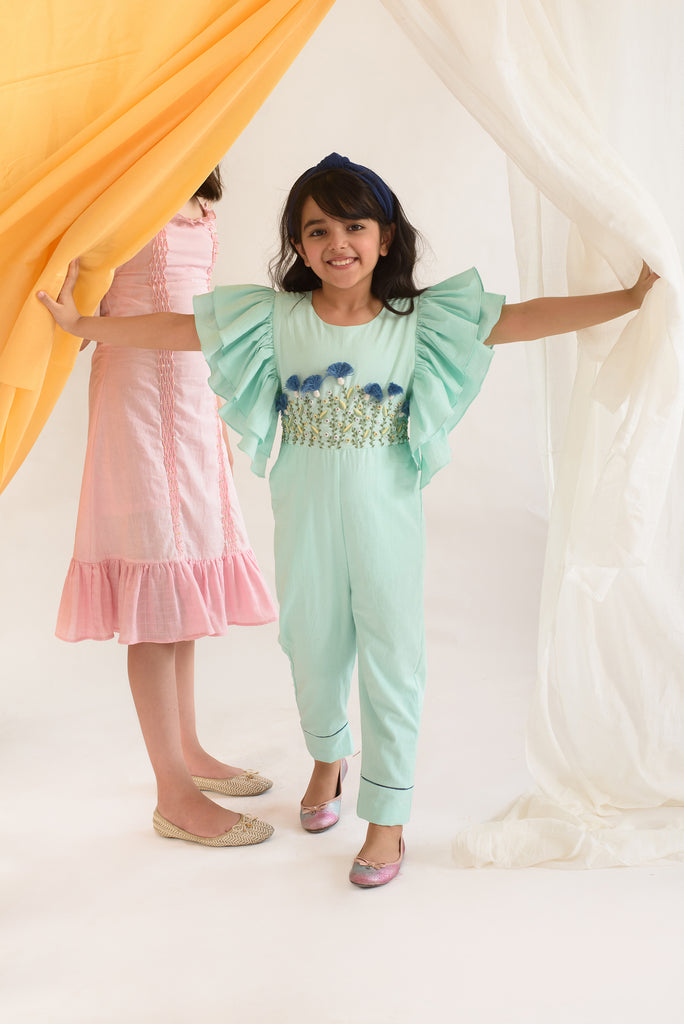Emerald Bay is a Embroidered Organic Cotton Jumpsuit For Girls.