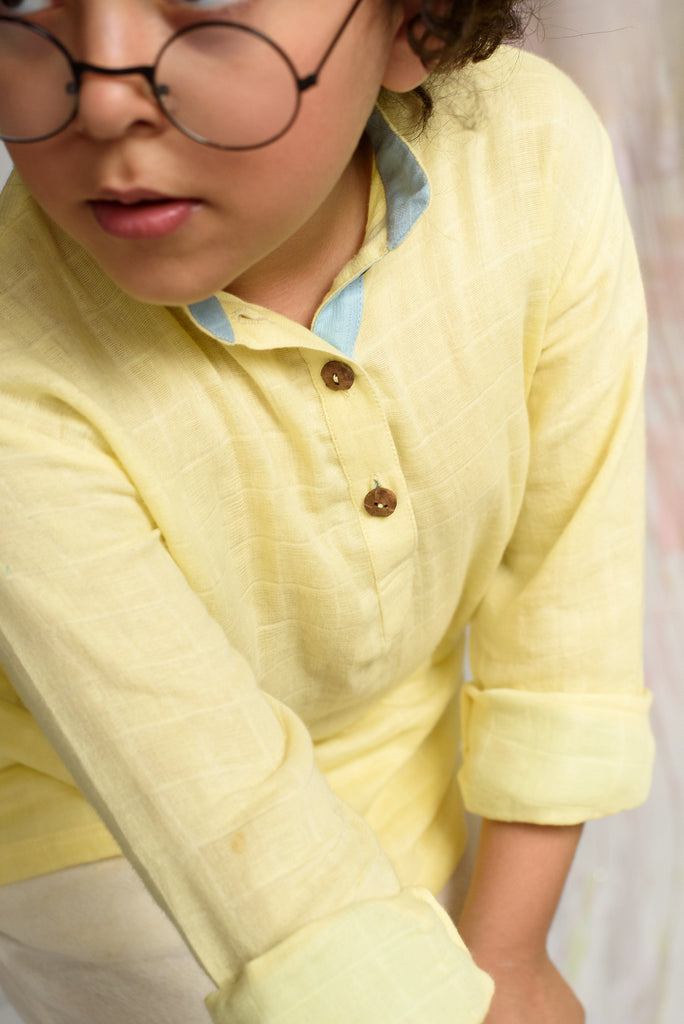 Celestial Lantern is a Yellow Color Organic Cotton Shirt For Boys.