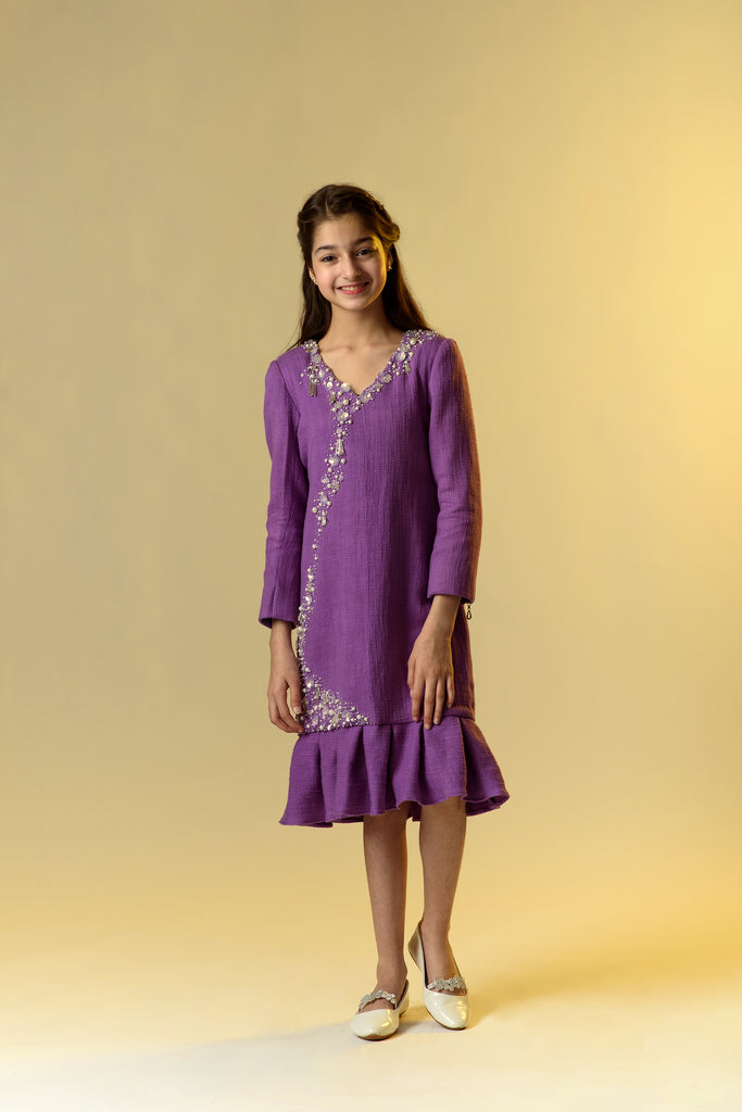 Woodrose is an Embroidered Cotton Slub Dress For Girls.