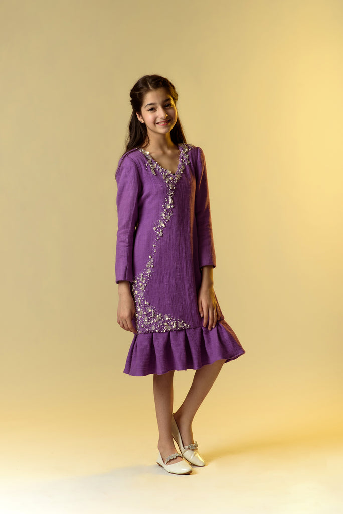 Woodrose is an Embroidered Cotton Slub Dress For Girls.