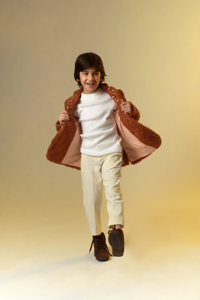 Foxy Chic is an Embroidered Organic Sherpa Blazer For Boys.