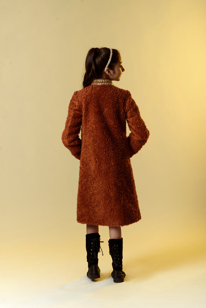 A DAY IN THE WOODS is a Full Sleeves Organic Sherpa Coat for Girls.