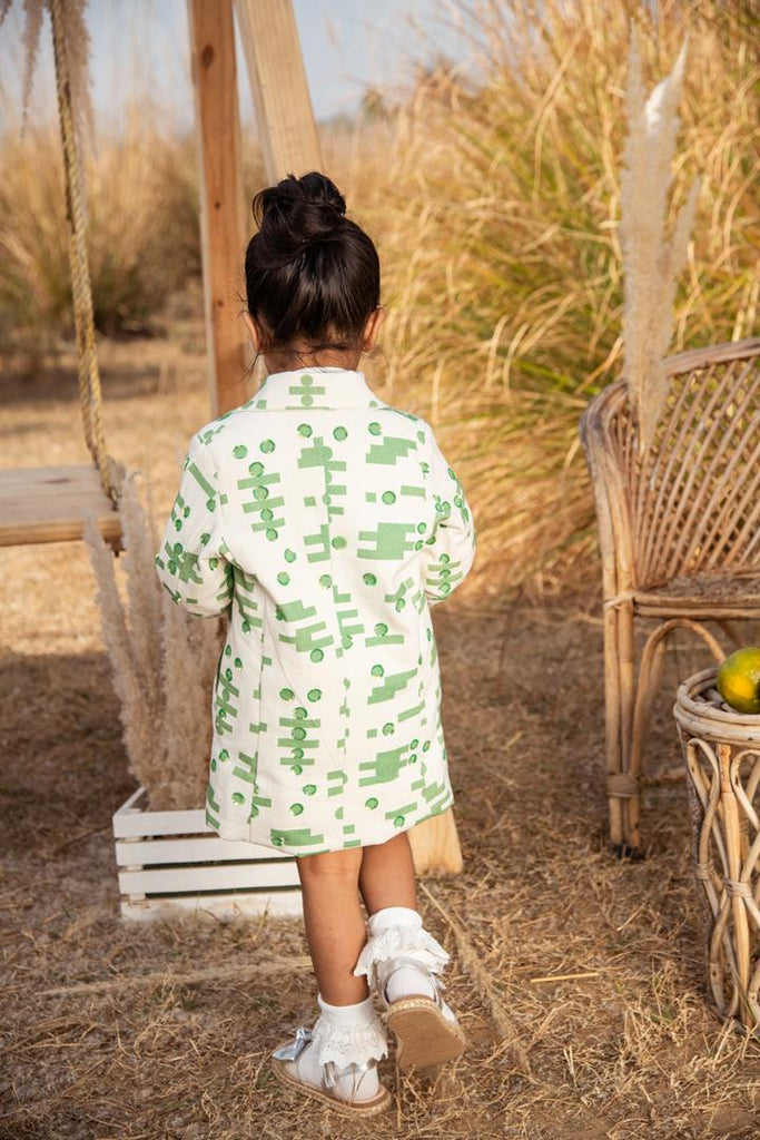 Sweet Play is a Tetris Print Organic Cotton Canvas Fabric Coat For Girls.