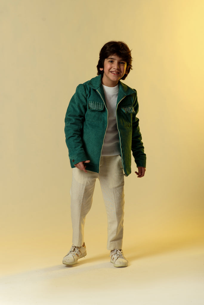 Beryl Dapper is a Green Colour Corduroy Jacket for Boys.