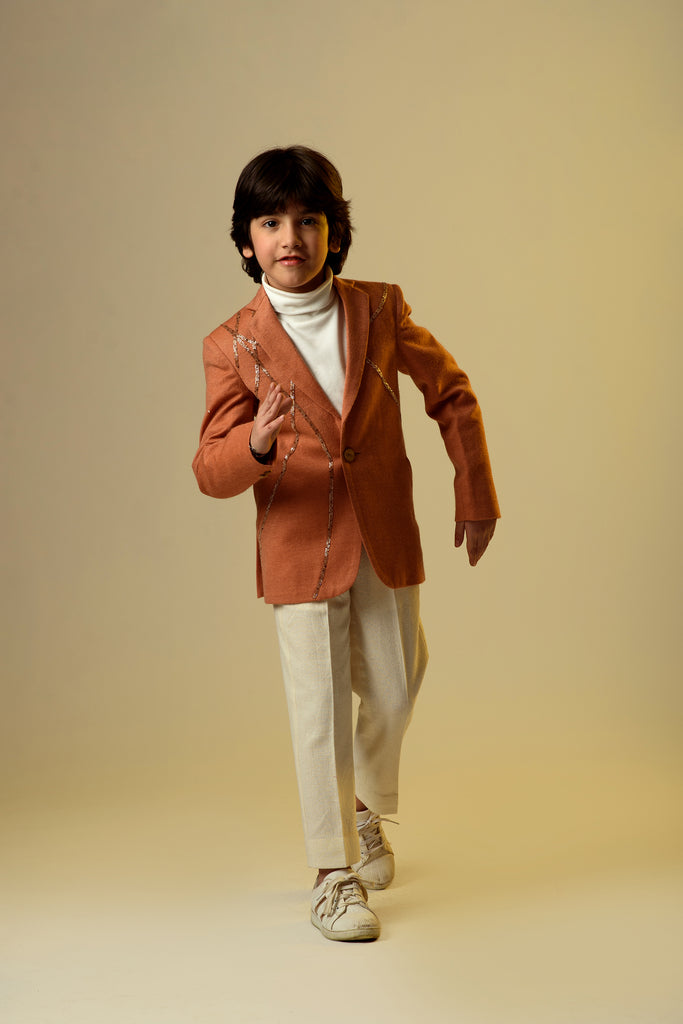 Chacco Kid Everyday is a Brown color Blazer Made of Organic Wool for Boys.