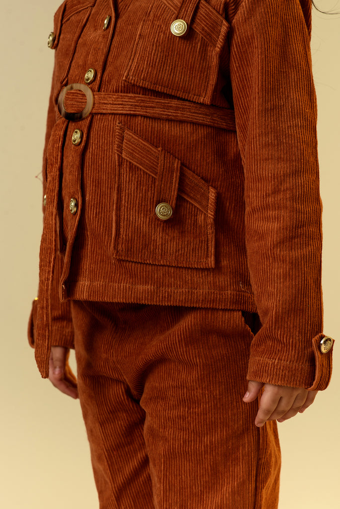 Backwood Radiance is an Organic Corduroy Set of Full Sleeves Shirts with a Belt and Trousers. 