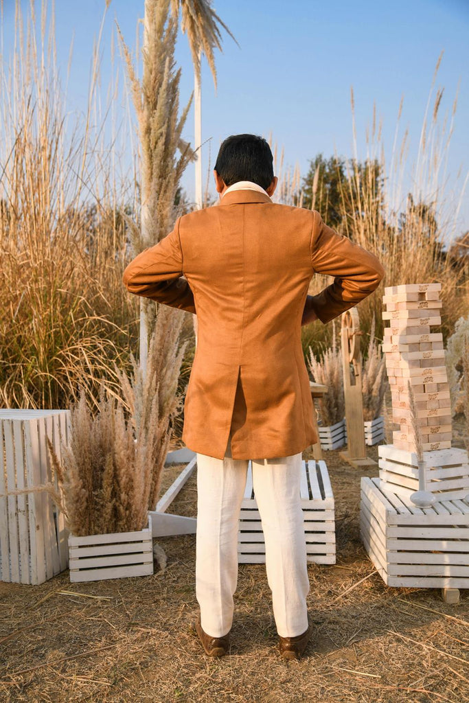 Burnt Sienna is a Recycled Suede leather Single Breasted Overcoat For Boys.