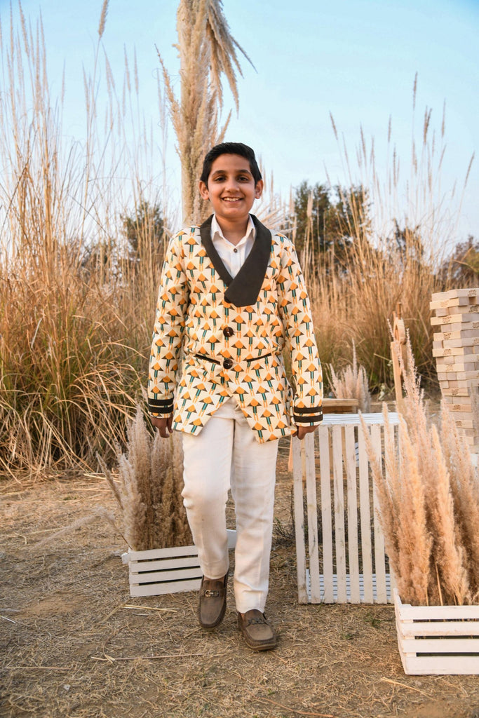 New Dawn is an Eri Silk and Recycled Suede Fabric Coat For Boys.