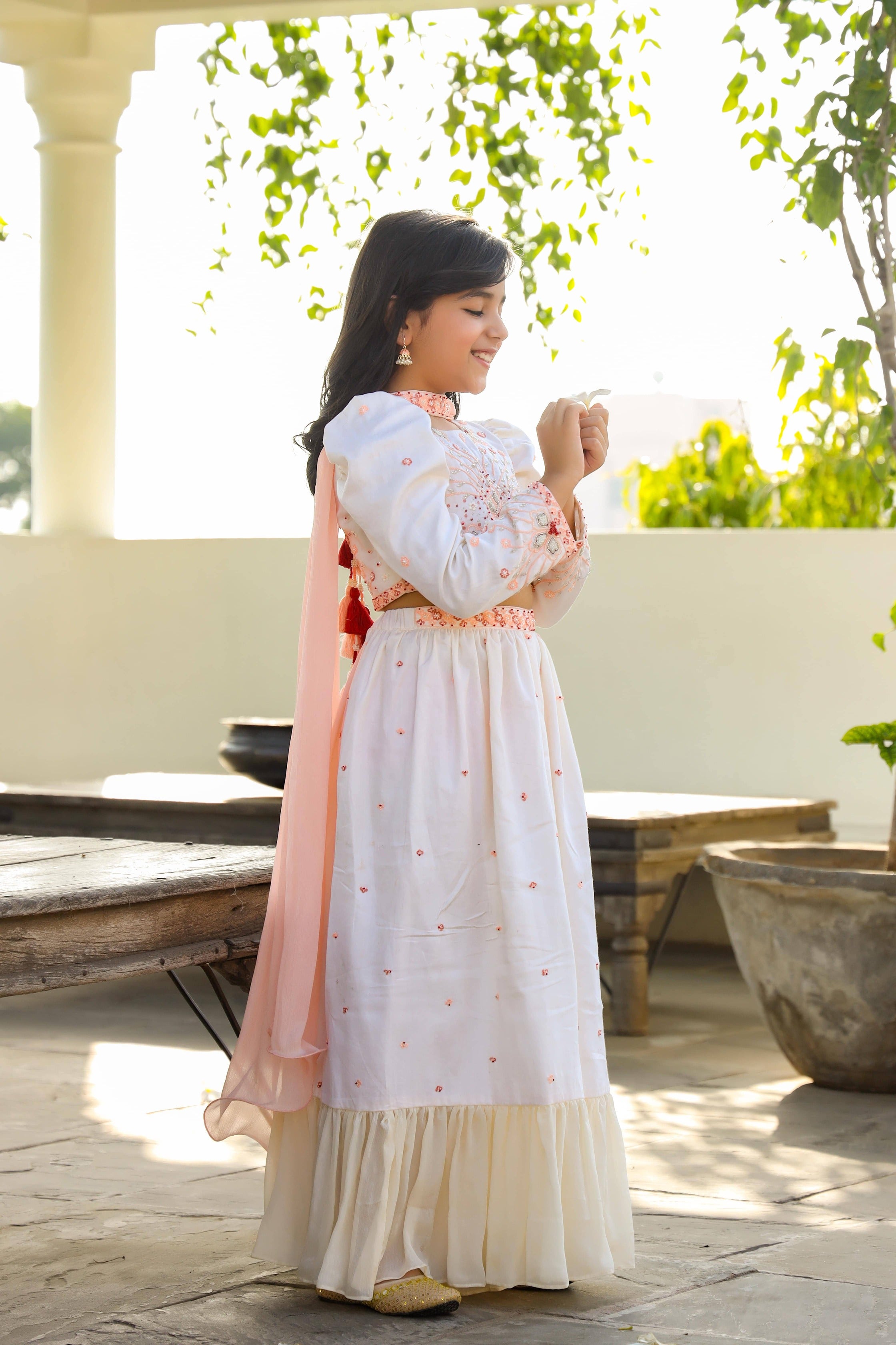 Hera is an Organic Vegan Silk Sharara Set For Girls with Dupatta.
