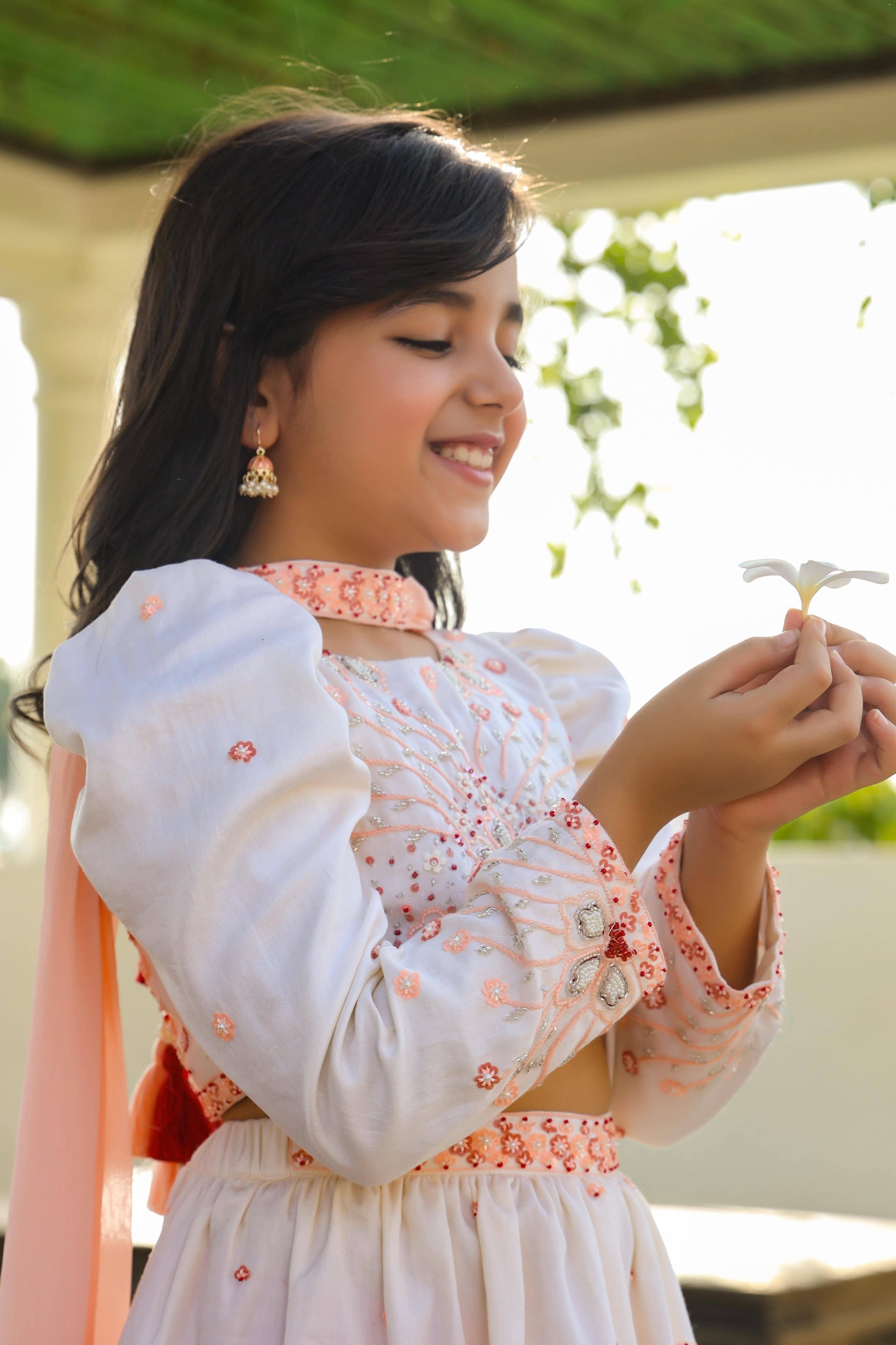 Hera is an Organic Vegan Silk Sharara Set For Girls with Dupatta.