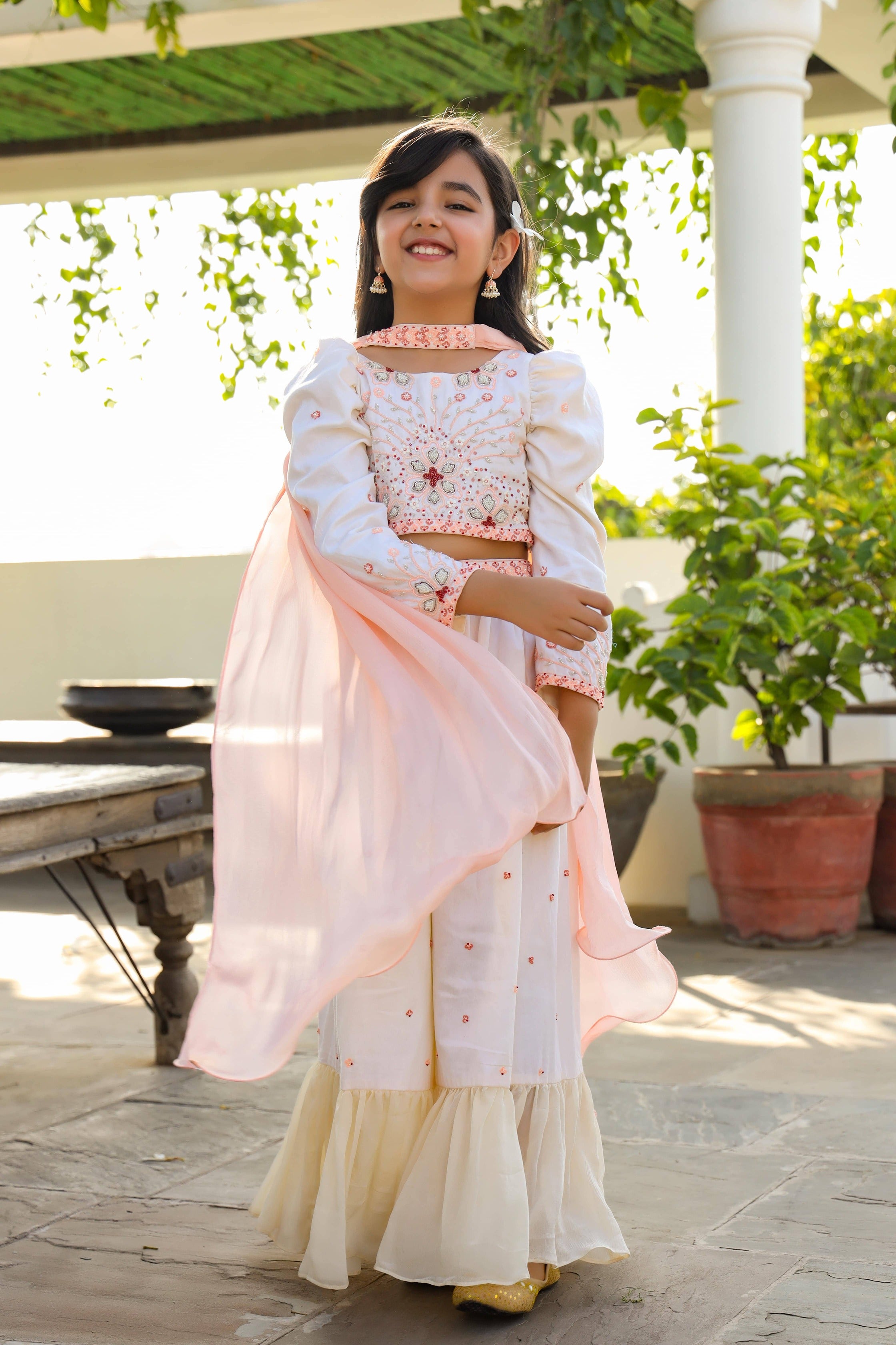 Hera is an Organic Vegan Silk Sharara Set For Girls with Dupatta.