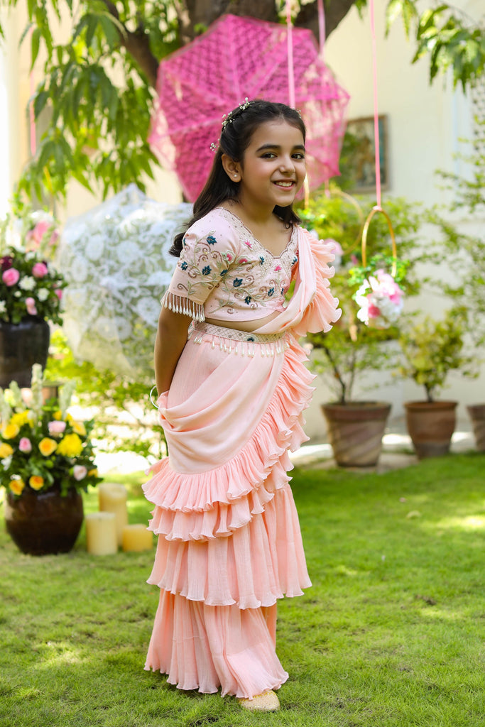 Inaayat is an Organic Crushed Cotton Sharara Saree Set For Girls.