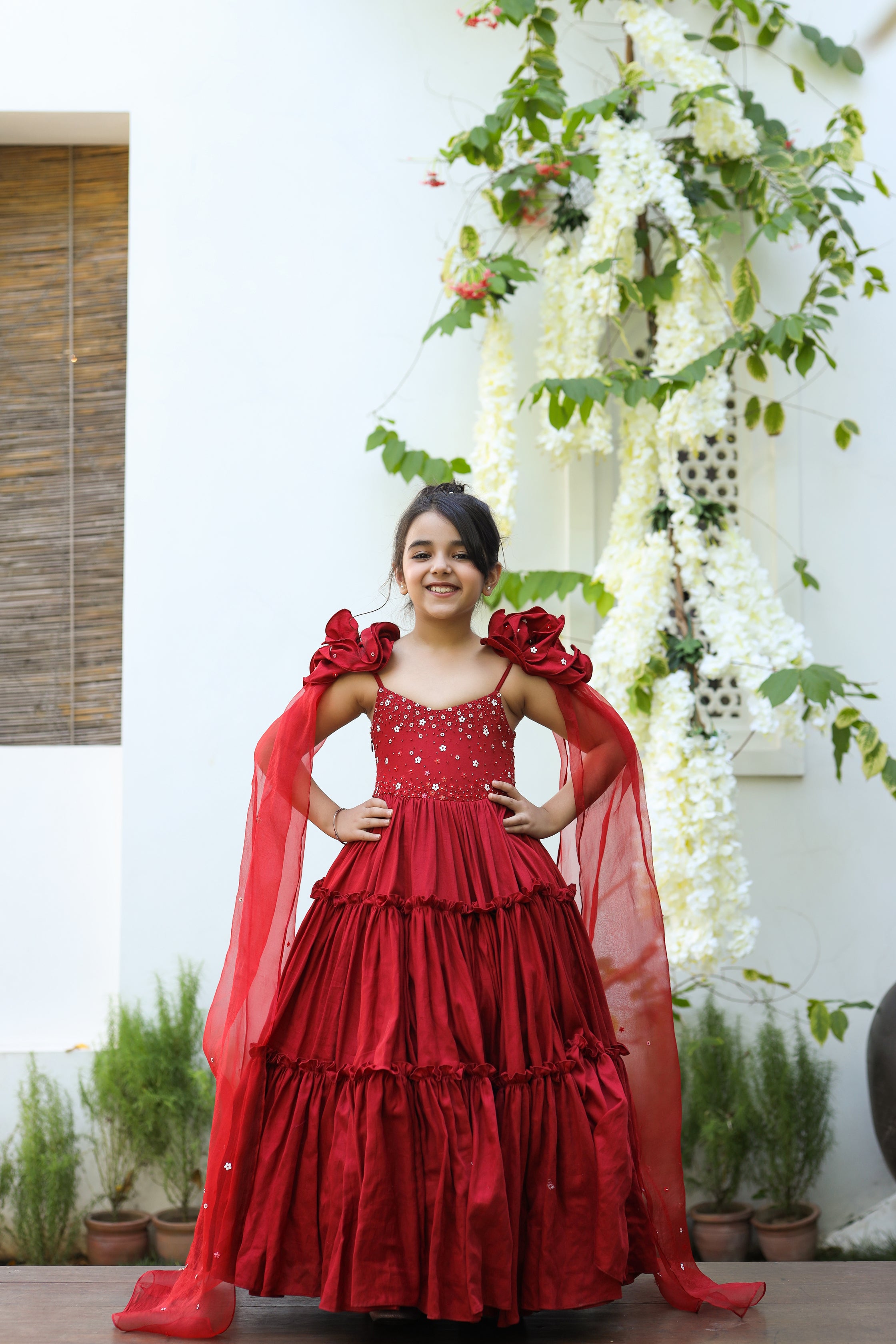 Red Embroidery Charro Ball Gown Toddler Little Girls Pageant Prom Dress for  Kid Organza Ruffles Corset