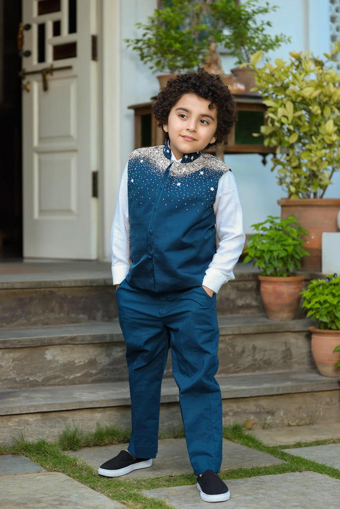 Qainaat is a German Satin Nehru Jacket For Boys.