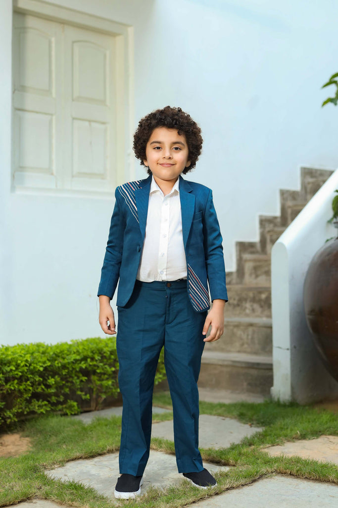 Taabir is a German Satin Tuxedo Jacket and Trouser Set For Boys.