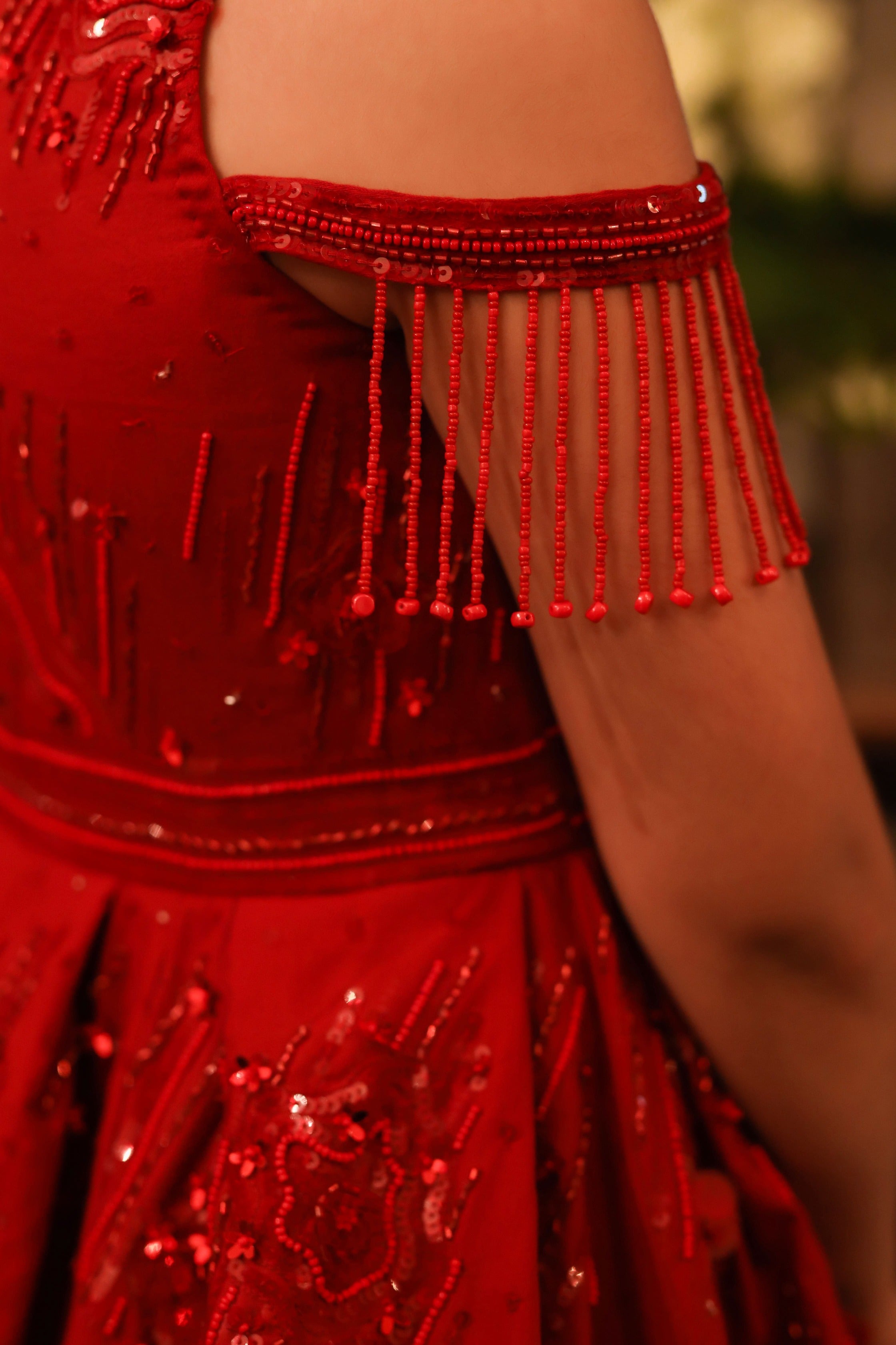 Surkh- is a V-Neck Embroidered Ball Gown For Girls.