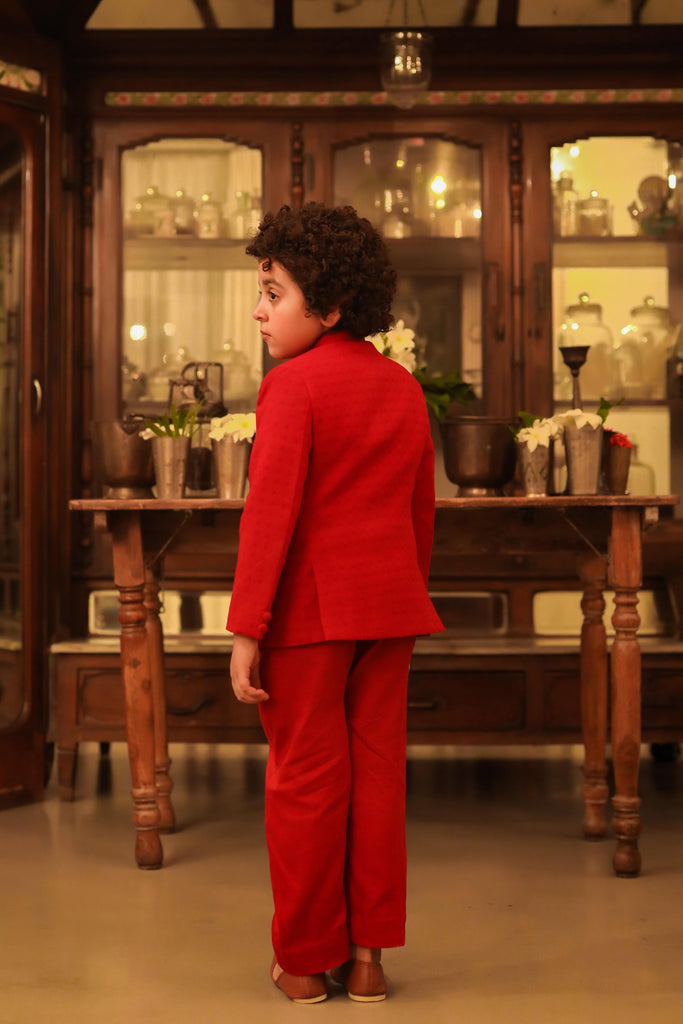 Ikhtiyar is an Organic Cotton Dobby Jacket Trouser Set for Boys.