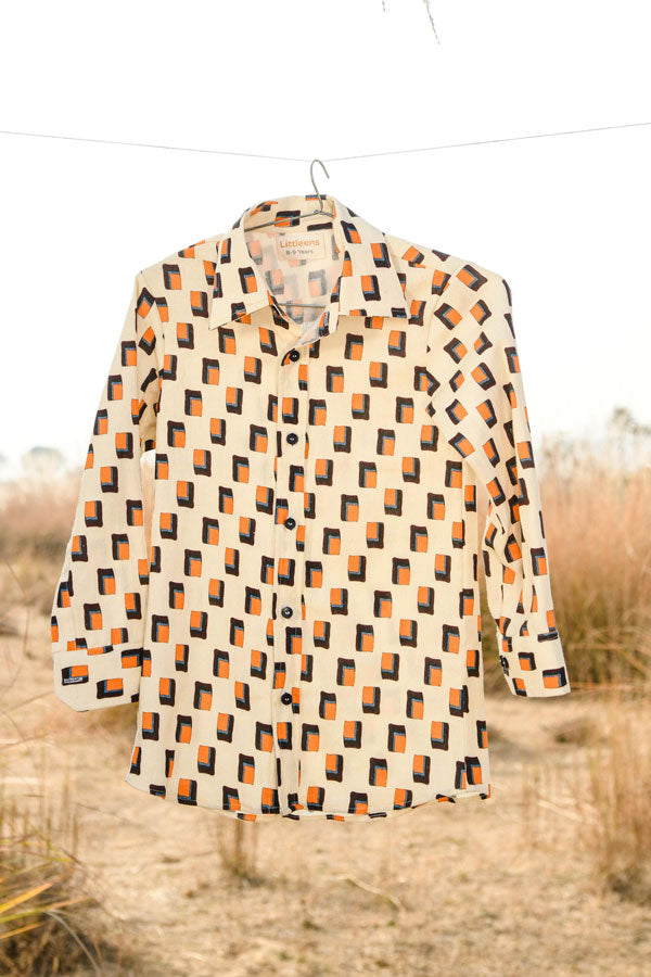 Scintillating Speckle- Classic Geometric Organic Cotton Fabric Print Shirt For Boys.