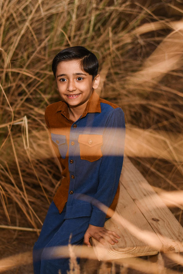 Counter Chunk is an Organic Cotton Corduroy Coordinate Set of Shirt and Trouser for Boys.