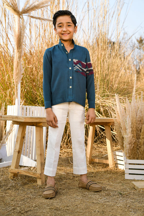 Whittle Aeon is an Embroidered Full Sleeves Shirt For Boys.